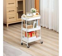 HOMCOM Desserte chariot de rangement en acier à roulettes avec 3 niveaux, plateau MDF, poignées dim. 45L x 31l x 79,4H cm