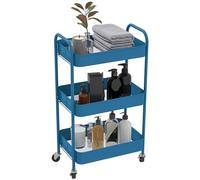 HOMCOM Desserte Chariot de Rangement en Acier Chariot de Service à roulettes 3 Niveaux Plateaux ajourés - 45 x 30,6 x 79 cm - Bleu foncé