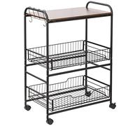 HOMCOM Desserte néo-rétro style industriel 2 paniers coulissants - métal noir plateau aspect bois de noyer Marron G