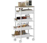 HOMCOM Desserte de cuisine 5 niveaux - chariot 4 tiroirs à roulettes, étagère, blanc