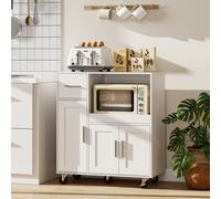HOMCOM Desserte cuisine à roulettes, meuble micro onde, plateau coulissant, tiroir, placards 3 portes, 80x40x88,7cm, blanc