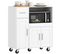 HOMCOM Desserte Cuisine à roulettes, Meuble Micro Onde, Plateau Coulissant, tiroir, placards 3 Portes, étagère réglable, Compartiment Ouvert, îlot Central Cuisine, Salle à Manger, 80x40x88,7cm, Blanc