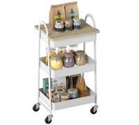 HOMCOM Desserte Cuisine, Chariot de Service à 3 Niveaux, avec Plateau supérieur, paniers en Maille, poignées, Chariot de Rangement à roulettes pour Salon, Bureau, Cuisine, 45 x 32 x 77,5 cm, chêne