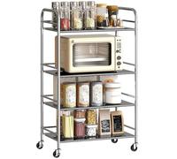 HOMCOM Desserte Cuisine, Chariot de Service à 4 Niveaux en Acier Inoxydable 201 avec 4 étagères et poignées, Chariot de Rangement à roulettes pour Salon, Bureau, Cuisine, 60 x 35 x 100 cm, argenté