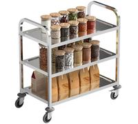 HOMCOM Desserte de Cuisine à roulettes à 3 étagères, Chariot de Rangement en Acier INOX., Chariot de Cuisine et Salle à Manger, 90,5 x 50,5 x 88,2 cm, argenté