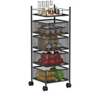 HOMCOM Desserte de Cuisine à roulettes à 5 Niveaux, Chariot de Rangement avec 4 paniers rotatifs, étagère supérieure, Chariot de Cuisine et Salle à Manger, 27,5 x 27,5 x 77 cm, Noir
