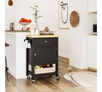 HOMCOM Desserte de cuisine à roulettes, chariot de service, plan de travail en bois d'hévéa, tiroir, 63,5 x 40 x 90 cm, noir
