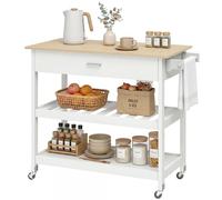 HOMCOM Desserte de Cuisine à roulettes, îlot Central Cuisine avec Plan de Travail, tiroir, étagères, Porte-Serviettes, Chariot de Rangement pour Salle à Manger, 108,8 x 51 x 92,5 cm, Blanc