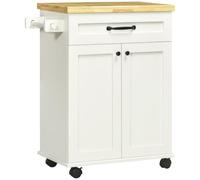 HomCom – Desserte de cuisine – Placard avec étagère, tiroir et porte-torchon – Blanc bois d'hévéa