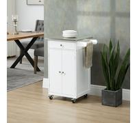 HOMCOM desserte de cuisine à roulettes multi-rangements 1 tiroir placard 2 portes avec étagère porte-torchons MDF blanc acier inoxydable
