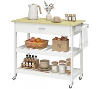 HOMCOM Desserte de Cuisine à roulettes, îlot Central Cuisine avec Plan de Travail, tiroir, étagères, Porte-Serviettes, Chariot de Rangement pour Salle à Manger, 108,8 x 51 x 92,5 cm, Blanc
