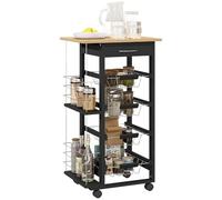 HOMCOM Desserte de cuisine avec roulettes Chariot multifonction avec tiroir 4 paniers amovibles en métal et étagères latérales 47 x 37 x 83 cm Noir et bois naturel