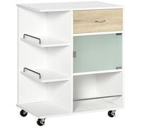 HOMCOM Desserte de Cuisine, Chariot de Service, Roues pivotantes 360°, étagères avec barrières, îlot Central Cuisine, avec tiroir, étagères, Placard, 65 x 39 x 80 cm, Blanc