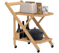 HOMCOM Desserte de Cuisine en Bambou, Chariot de Service Pliable, avec 2 Plateaux, 4 Roues, 3 casiers à vin, 66 x 40 x 70 cm, Bois Naturel