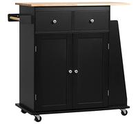 HOMCOM Desserte de Cuisine ilôt Cuisine avec Plan de Travail étagère Range-Bouteilles Porte-torchons 2 tiroirs Placard 2 Portes MDF Noir hévéa