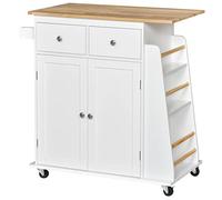 HomCom Desserte de cuisine ilôt avec plan de travail 2 tiroirs 2 portes range-bouteilles MDF blanc