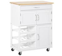 HOMCOM Desserte de cuisine multi rangements 2 placards tiroir casier 9 bouteilles MDF blanc/bois