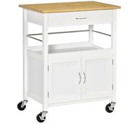 Desserte de cuisine multi-rangements - dim. 73L x 50l x 91H cm - poignées métal MDF blanc plateau bois bambou verni