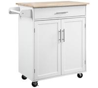 HOMCOM Desserte de cuisine – Bois hévéa pin, 2 portes, tiroir, étagère, porte-torchons – Blanc