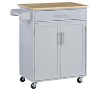 HomCom Desserte de cuisine sur roulettes - tiroir, placard et porte-torchons - Gris 83×45×91,5 cm