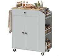 HOMCOM Desserte de Cuisine sur roulettes avec tiroir, Bleu Clair | Sur roulettes, porte-épices 3 niveaux, porte-serviettes, étagère réglable