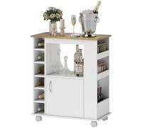 Desserte de cuisine multi-rangement porte grande niche 5 étagères 3 compartiments blanc aspect chêne clair