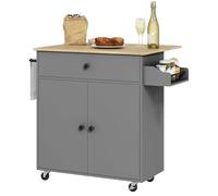 Desserte de cuisine sur roulettes - HOMCOM - tiroir, étagère réglable, support à épices et porte-serviette - gris