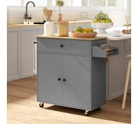 HOMCOM Desserte de cuisine sur roulettes, Îlot central cuisine tiroir étagère réglable support à épices et porte-serviette gris