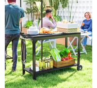 HOMCOM Desserte de jardin en acier chariot de service à roulettes avec plan de travail 135 x 55 x 86,5 cm noir