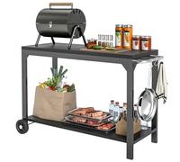 HOMCOM Desserte de Jardin en Acier Desserte pour plancha Chariot de Service à roulettes Desserte extérieure à roulettes avec Plan de Travail dim. 135L x 55l x 86,5H cm Noir