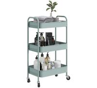 HomCom Desserte chariot 3 niveaux en acier à roulettes plateaux ajourés Bleu clair 45x30,6x79 cm