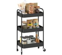 HOMCOM Desserte en Acier à roulettes 3 Niveaux 45 x 30,6 x 79 cm Noir