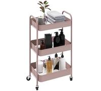 HOMCOM Desserte en Acier à roulettes 3 Niveaux 45 x 30,6 x 79 cm Rose | Chariot de Rangement, Chariot de Service, Plateaux Ajourés