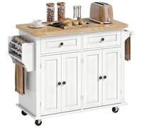 HomCom Desserte de cuisine 2 tiroirs 2 placards étagère range-bouteille MDF blanc hévéa