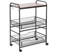 Homcom Desserte Néo-Rétro Style Industriel 2 Paniers Coulissants - Métal Noir Plateau Aspect Bois De Noyer