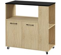 HOMCOM Desserte de Cuisine à roulettes Chariot de Service étagère réglable Multi-rangements Meuble de Rangement pour Cuisine et Salon 75 x 40 x 80,5 cm Naturel Noir