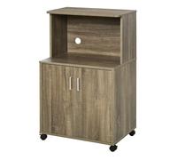 Chariot Desserte Micro-Ondes Placard 2 Portes - Dim. 60,4l X 40,3l X 97h Cm - Imitation Bois Gris