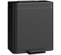 HOMCOM Dual Kitchen Bin, 2 x 20L Double Bin for Recycling and Waste, Fingerprint-proof Pedal Bin with Soft-Close Lid, Removable Inner Buckets, Black (poubelle à pédale résistante aux empreintes