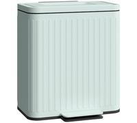 HOMCOM Dual Kitchen Bin, 2 x 20L Double Bin for Recycling and Waste, Fingerprint-proof Pedal Bin with Soft-Close Lid, Removable Inner Buckets, Green (poubelle à pédale résistante aux empreintes
