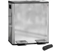 HOMCOM Dual Kitchen Bin, 2 x 20L Stainless Steel Double Rubbish Bin with Soft Close Lid, Removable Inner Buckets, Rubbish Bags, Fingerprint-Proof for Recycling and Waste, Silver Tone (poubelle double