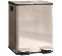 HOMCOM Dual Kitchen Bin, 2 x 20L Stainless Steel Double Rubbish Bin with Soft Close Lid, Removable Inner Buckets, Fingerprint-Proof for Recycling and Waste, Gold Tone (poubelle double en acier