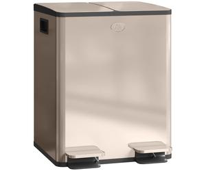 HOMCOM Dual Kitchen Bin, 2 x 20L Stainless Steel Double Rubbish Bin with Soft Close Lid, Removable Inner Buckets, Fingerprint-Proof for Recycling and Waste, Gold Tone (poubelle double en acier