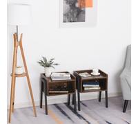 HOMCOM Duo de Tables de Chevet Empilables Style Industriel Bois Vieilli et Métal Noir | Aosom France