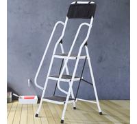 HOMCOM Échelle Pliable 3 marches 4 Pied Antidérapants Avec Sac à Outils 51 x 66 x 31 cm Blanc et Noir aosom france