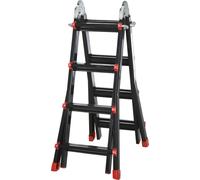 HOMCOM Échelle télescopique aluminium, 4 m, escabeau pliable extensible avec 8 marches réglables et 2 formes, échelle polyvalente, charge 150 kg, noir et rouge