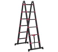 HOMCOM Échelle télescopique en Aluminium et Nylon 12 marches, échelle Extensible et Pliable, 379x67.5x11 cm, Noir et Rouge