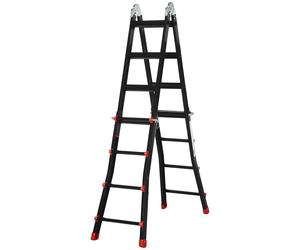 HOMCOM Échelle télescopique, marches antidérapantes, charge maximale de 150 kg, en aluminium, noir+rouge