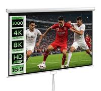 HOMCOM Écran de Projection 100" 16:9 HD 4K, Écran Videoprojecteur avec Boîtier en Métal, Hauteur Réglable Manuellement, pour Cinéma Maison, Bureau, Voyage, 221 x 124 cm, Blanc