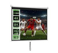 HOMCOM Écran de Projection 100" 4:3 HD 4K avec Boîtier 203 x 152 cm Blanc | Écran Vidéoprojecteur, Boîtier en Métal, Hauteur Réglable Manuellement, pour Cinéma Maison, Bureau, Voyage