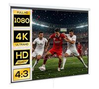 HOMCOM Écran de Projection 120" 4:3 HD 4K, Écran Videoprojecteur avec Boîtier en Métal, Hauteur Réglable Manuellement, pour Cinéma Maison, Bureau, Voyage, 244 x 183 cm, Blanc